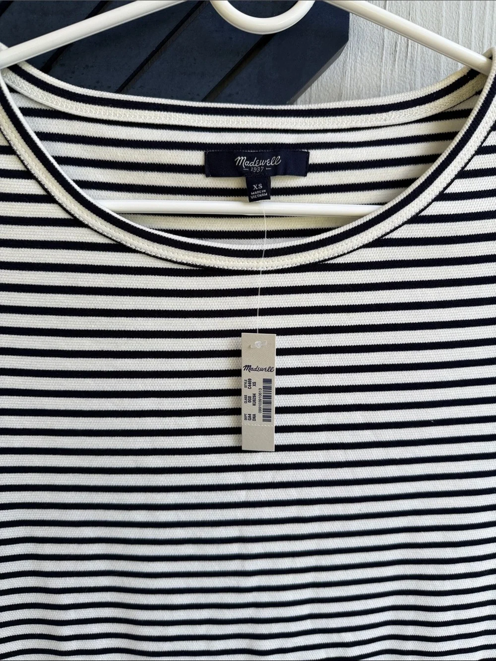 Madewell Black and White Striped Short Sleeve Dress